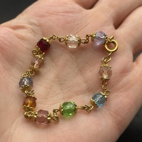 Vtg Multicolor Faceted Glass Bead Bracelet 7" Gold Tone Czech Crystal Style GLOW - Picture 7 of 8